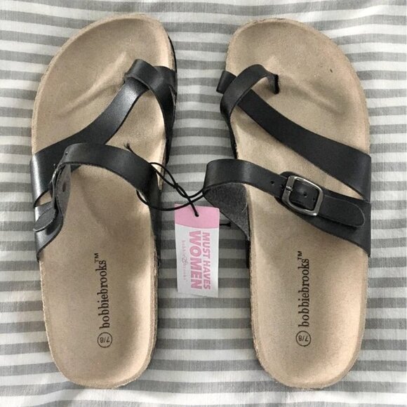 BOBBIE BROOKS | brand new black faux leather sandals - Picture 1 of 5